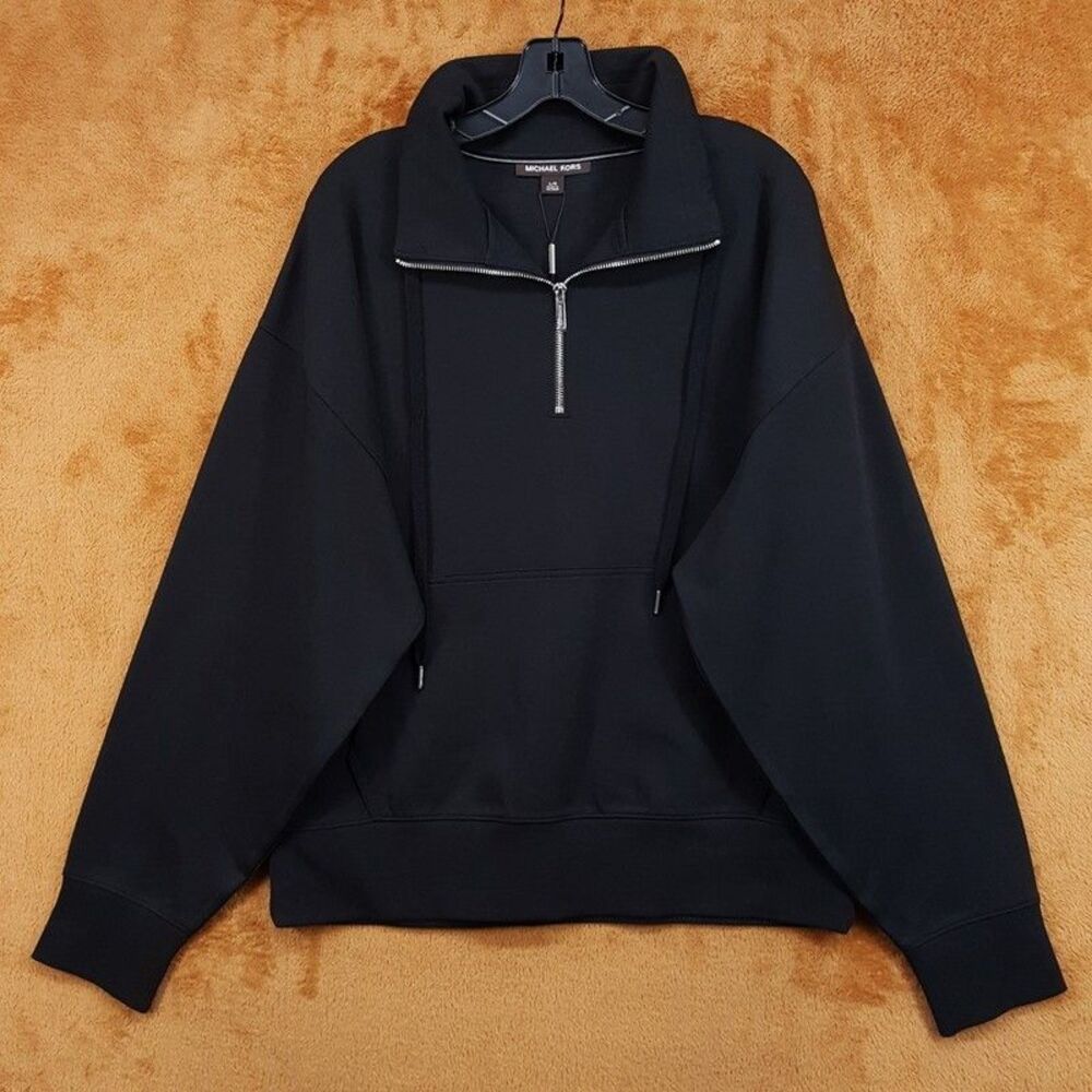 MICHAEL KORS Sweatshirt Mens Large Black Quarter Zip Pocket Logo $148